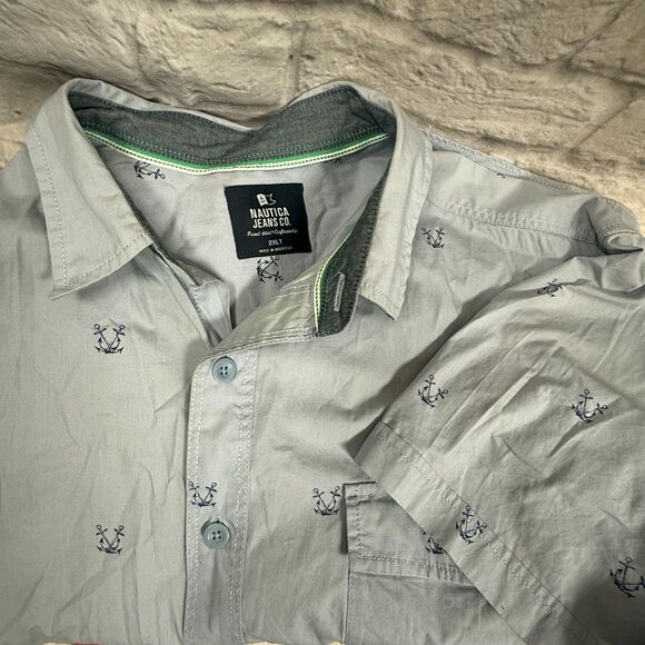 Nautica Anchor Mens 2XLT Short Sleeve Button-Up Big & Tall Sailor Blue Navy - Picture 1 of 9